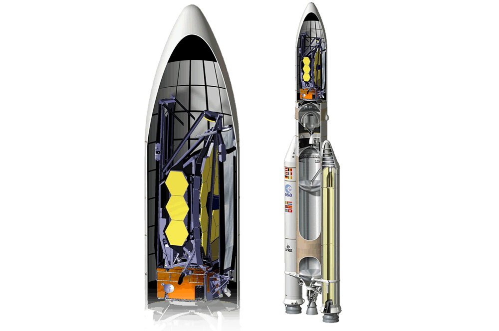 Telescópio JWST dentro do foguete